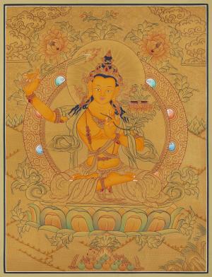 Gold Style Manjushri Thangka | Tibetan Bodhisattva Painting | Himalayan Traditional Arts